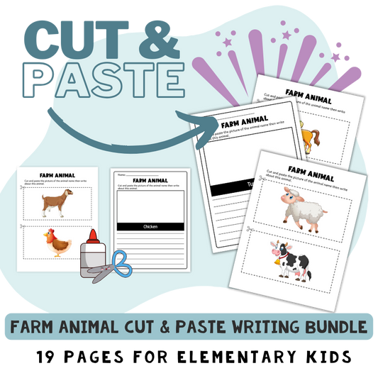 Cut and Paste Animals Worksheets Writing Bundle