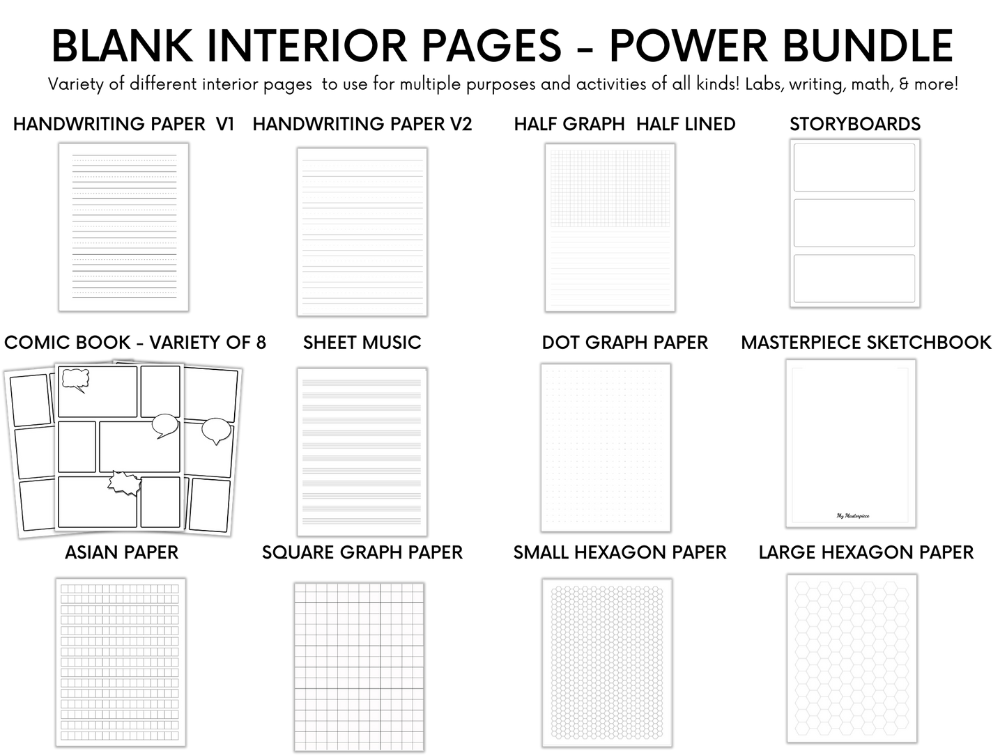 Blank Notebook Pages Power Bundle | Blank White Pages | Blank Story Pages