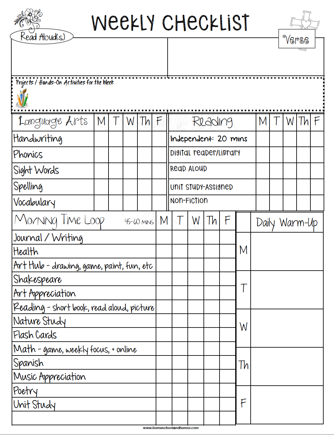 Morning Time Checklists + Loop Schedule