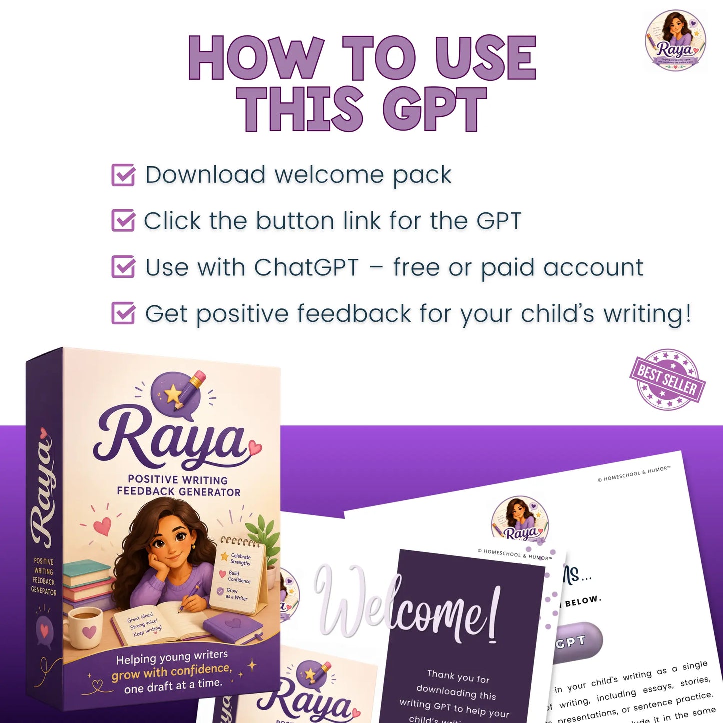 Raya the Positive Writing Feedback Generator Custom GPT | Homeschool GPT Homeschool and Humor