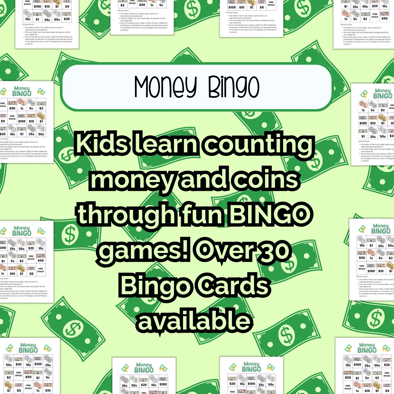 Money Bingo Cards for Kids Homeschool and Humor