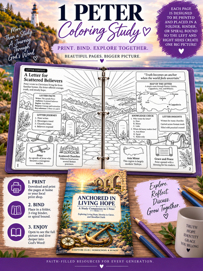 1 Peter study printable with Scripture and coloring pages