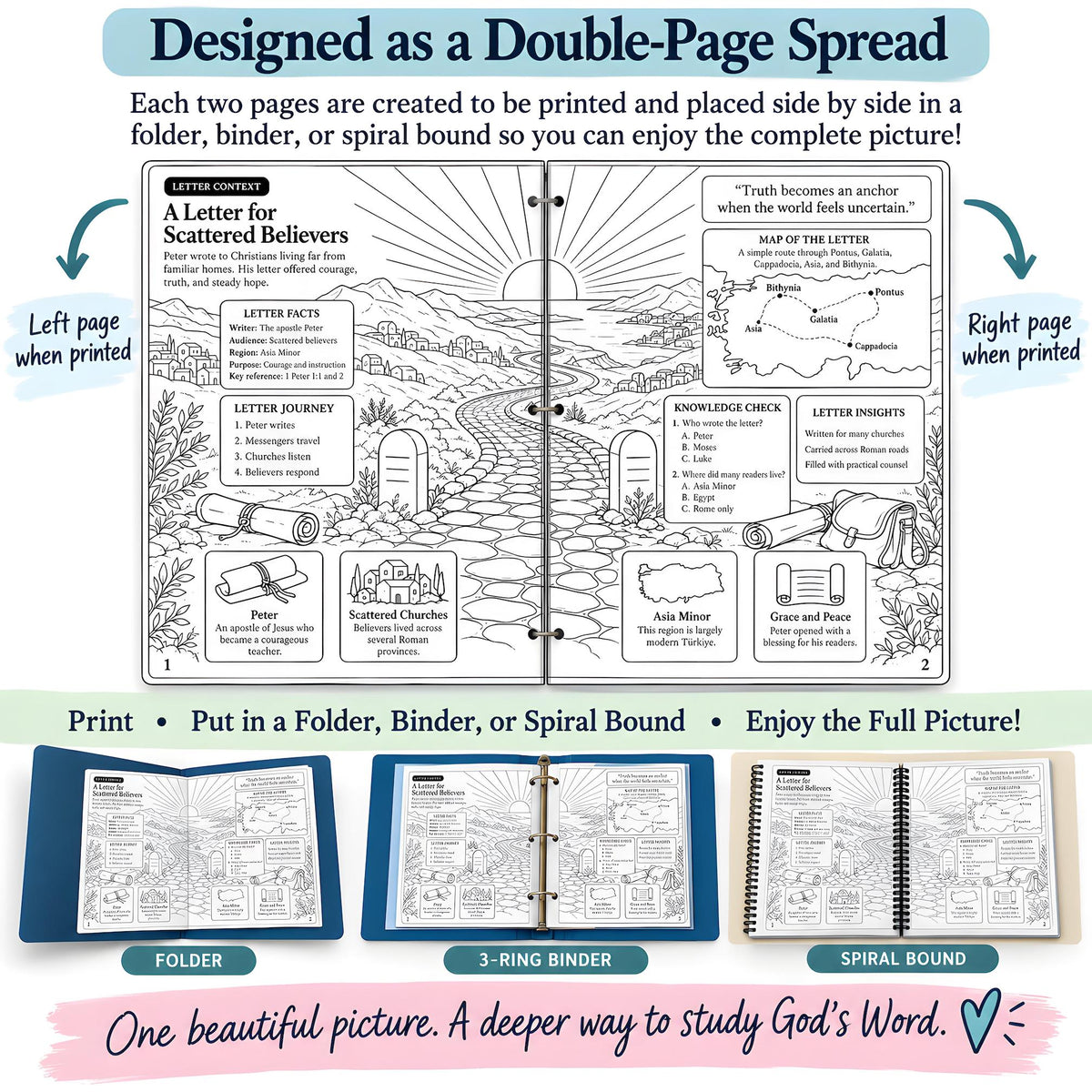 1 Peter study printable with Scripture and coloring pages