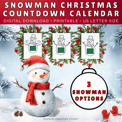 Snowman Printable Christmas Countdown | Christmas Activities Advent Calendar