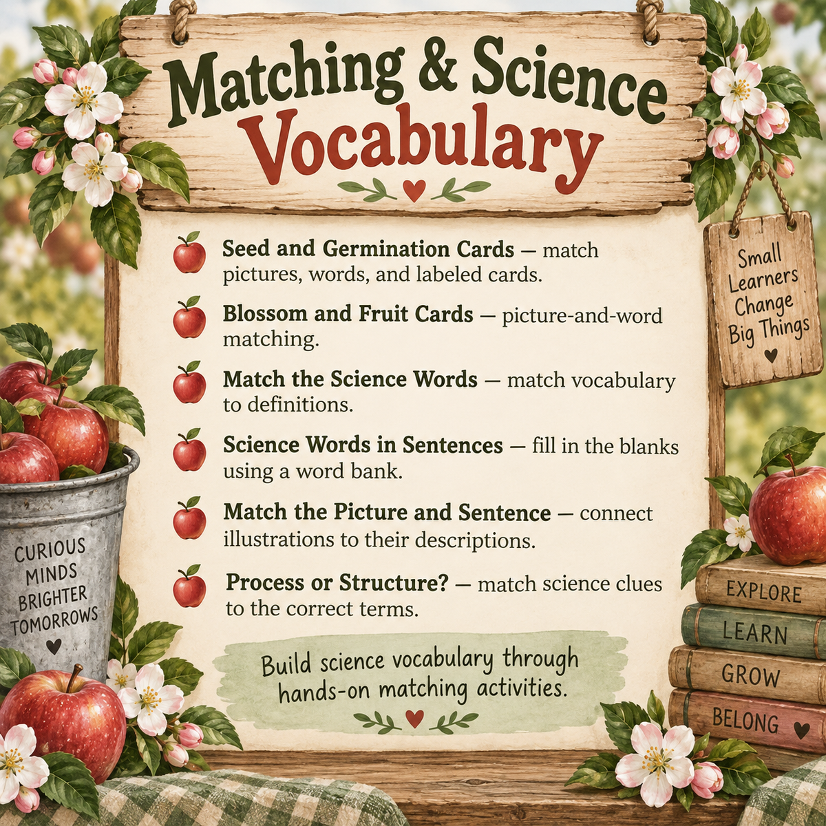 apple life cycle matching and science vocabulary