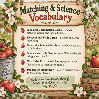 apple life cycle matching and science vocabulary