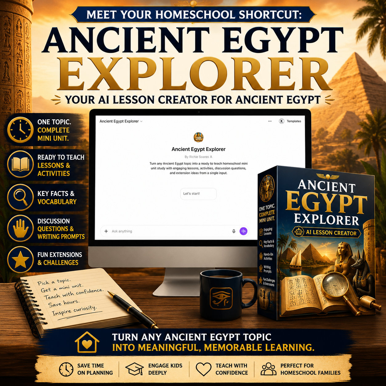 Ancient Egypt GPT | Homeschool AI Lesson Creator For Ancient Egypt Activities Homeschool and Humor
