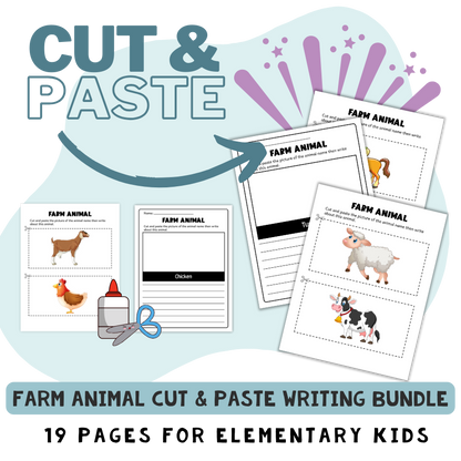 Cut and Paste Animals Worksheets Writing Bundle