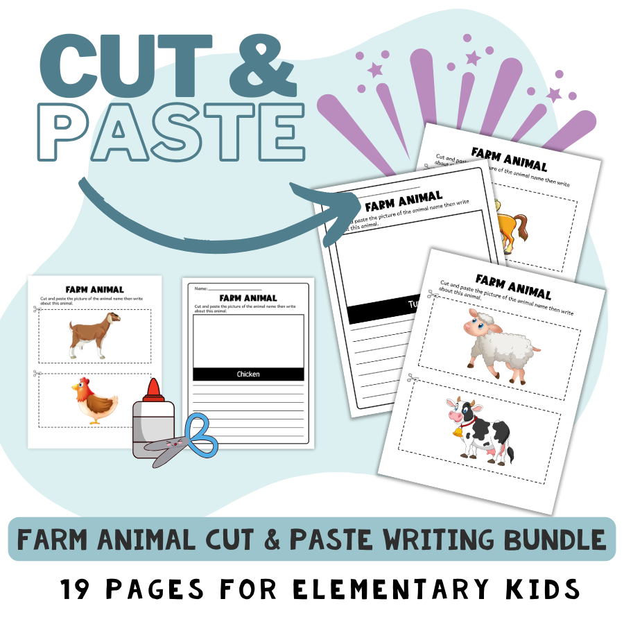 Cut and Paste Animals Worksheets Writing Bundle Homeschool and Humor