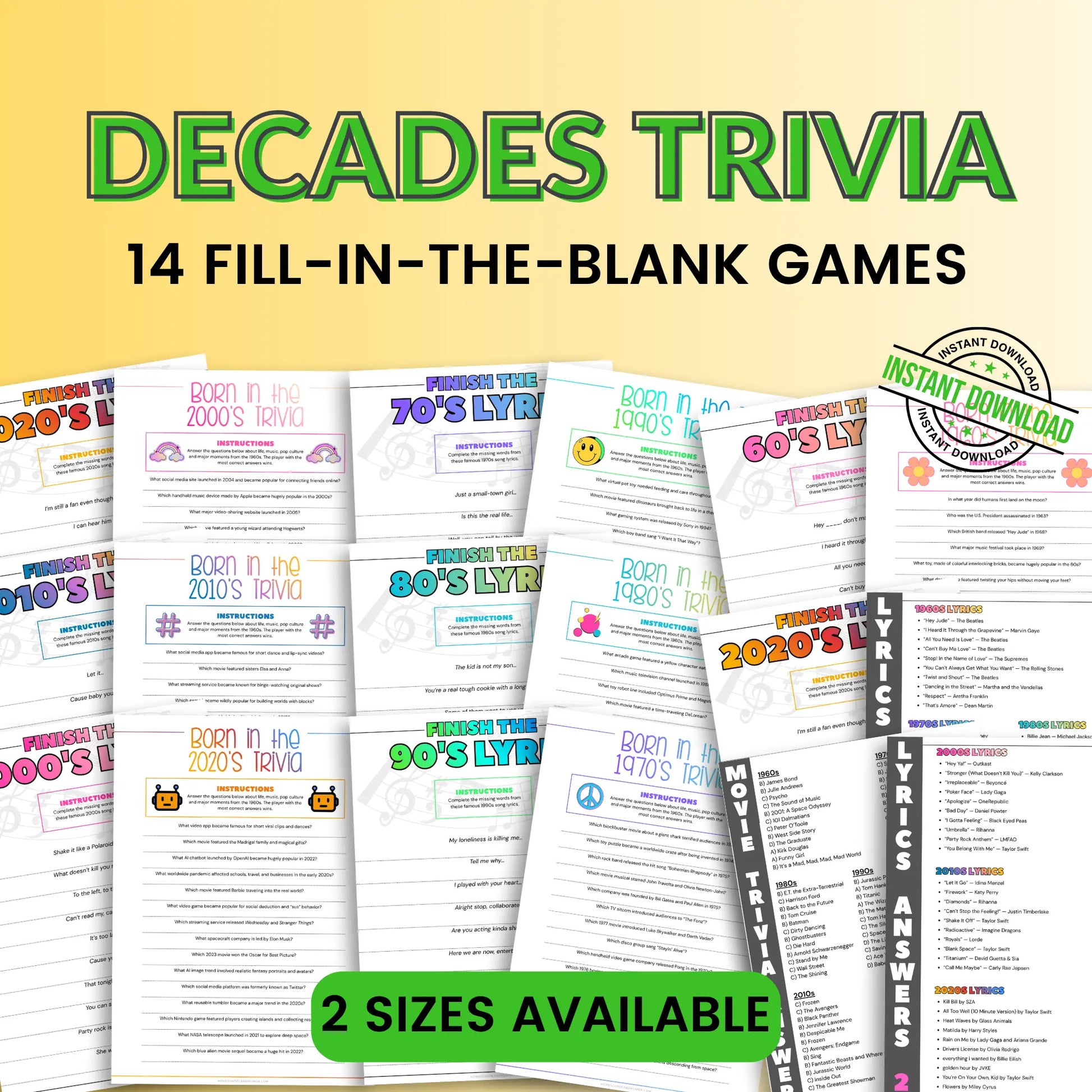 Through the Decades Trivia Questions and Answers Printable Homeschool and Humor