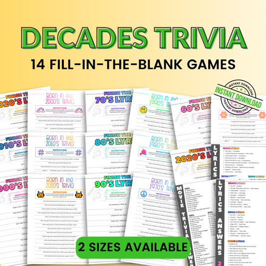 Through the Decades Trivia Questions and Answers Printable