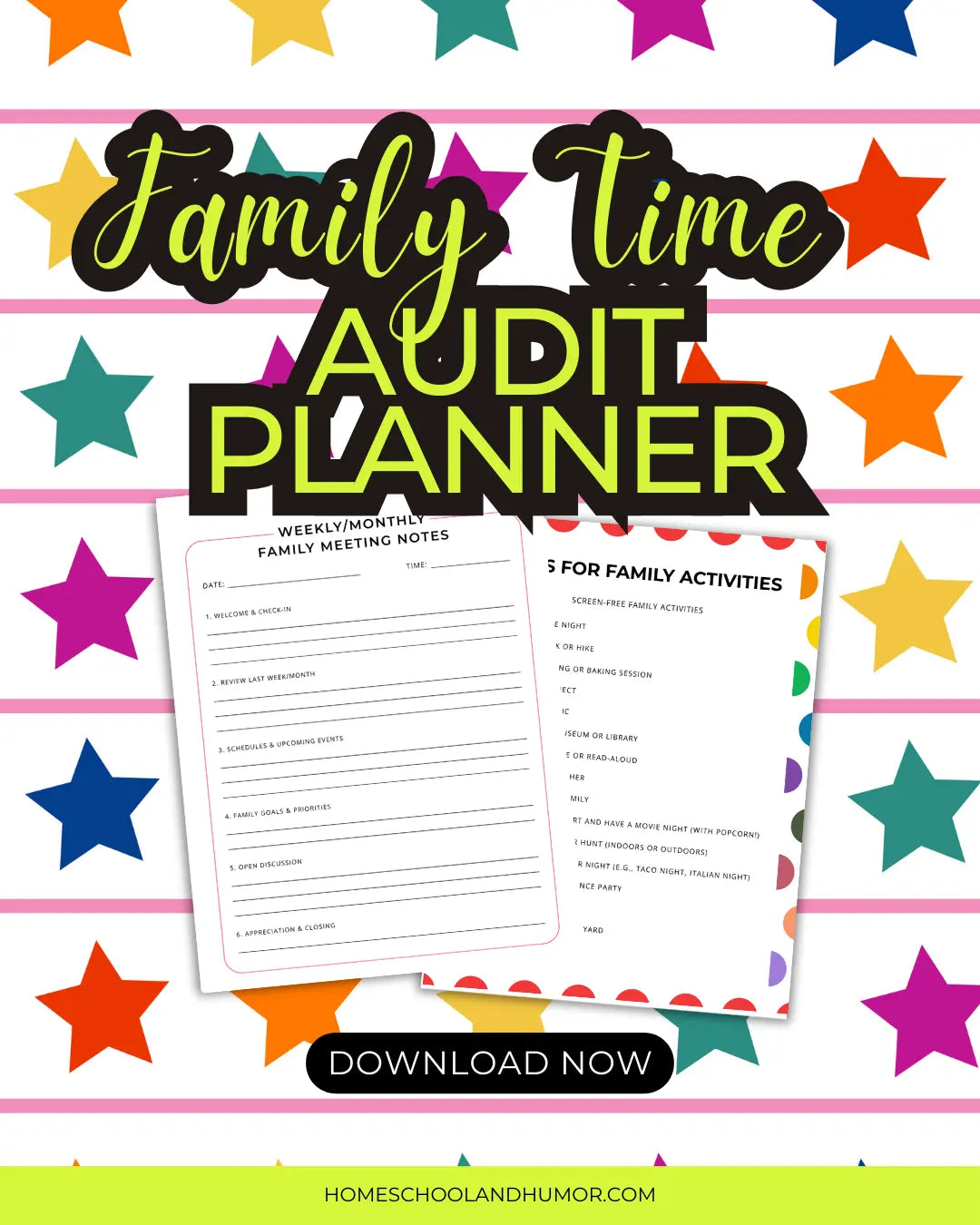 Family Time Audit Planner | Printable Time Management Workbook Homeschool and Humor