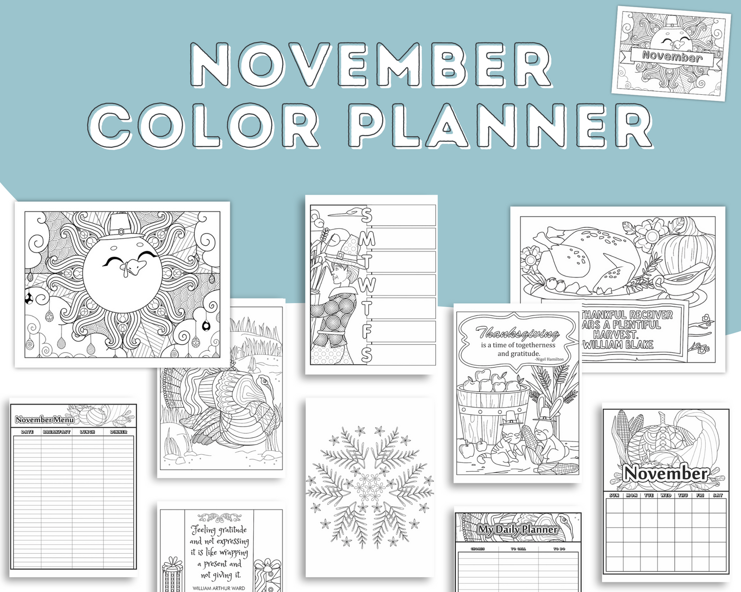 November Coloring Planner for Moms