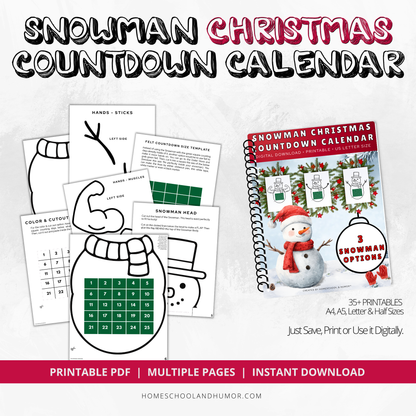 Snowman Printable Christmas Countdown | Christmas Activities Advent Calendar