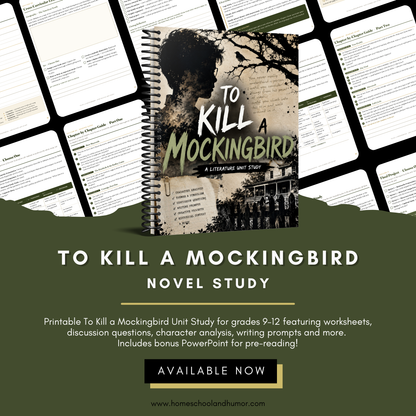 To Kill a Mockingbird Novel Study | High School Literature Guide, Book Study, Worksheets, Discussion Questions PDF Homeschool and Humor