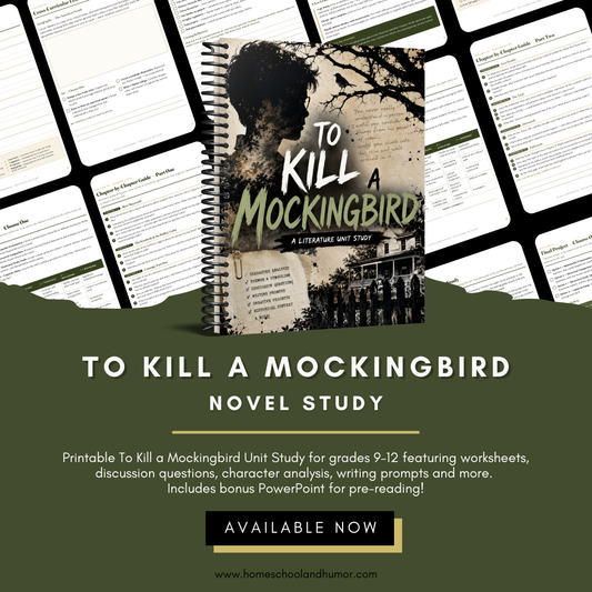 To Kill a Mockingbird Novel Study | High School Literature Guide, Book Study, Worksheets, Discussion Questions PDF Homeschool and Humor