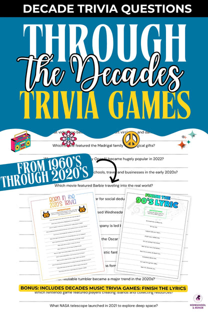 Through the Decades Trivia Questions and Answers Printable Homeschool and Humor