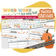 Load image into Gallery viewer, Spelling Word Work For ANY Spelling List (Gratitude Theme)