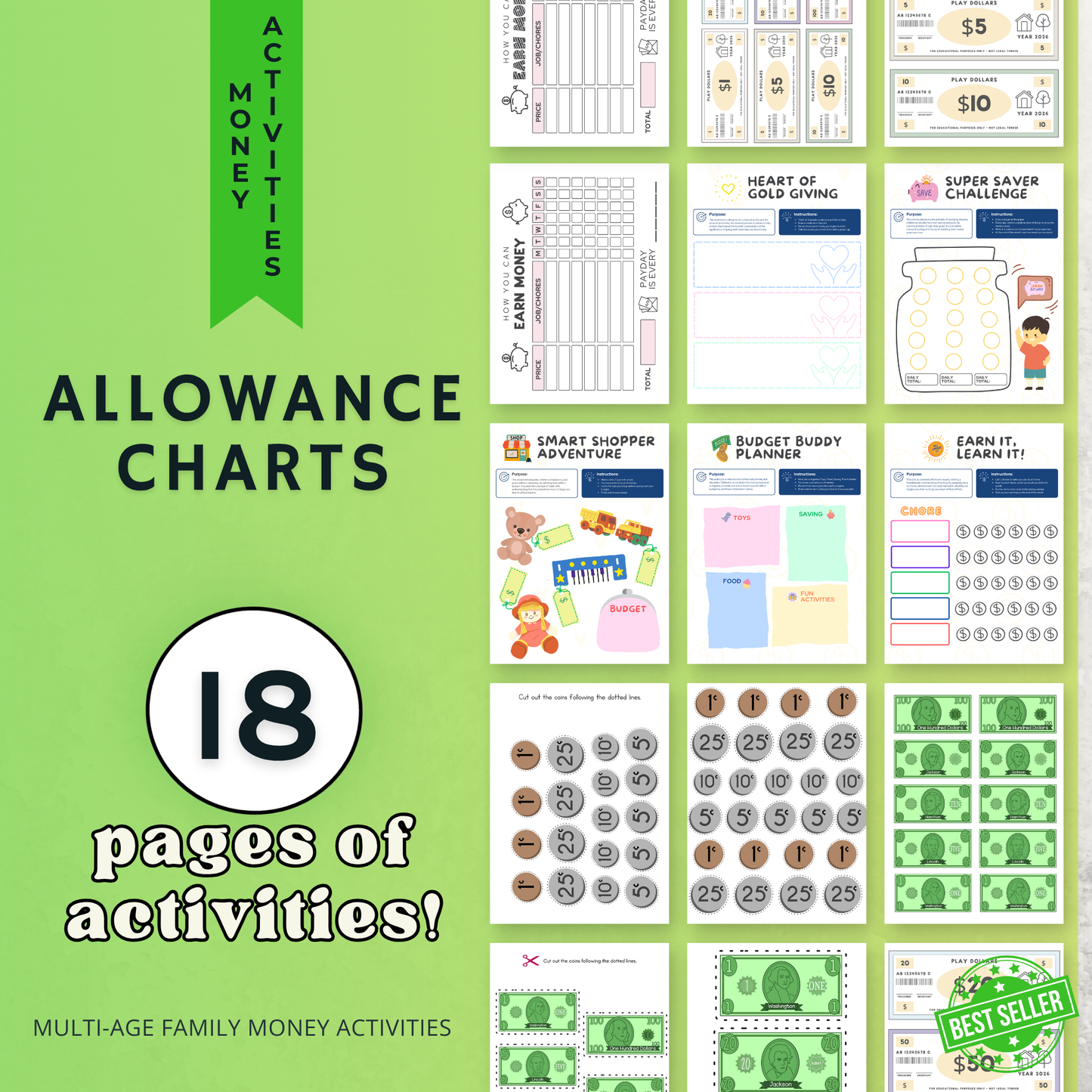 Allowance Chart, Reward Jar Printable, Responsibility Chart, Kids Chore Chart, Teen Money Tracker, Reward Bucks, Fake Money Kids Play Money