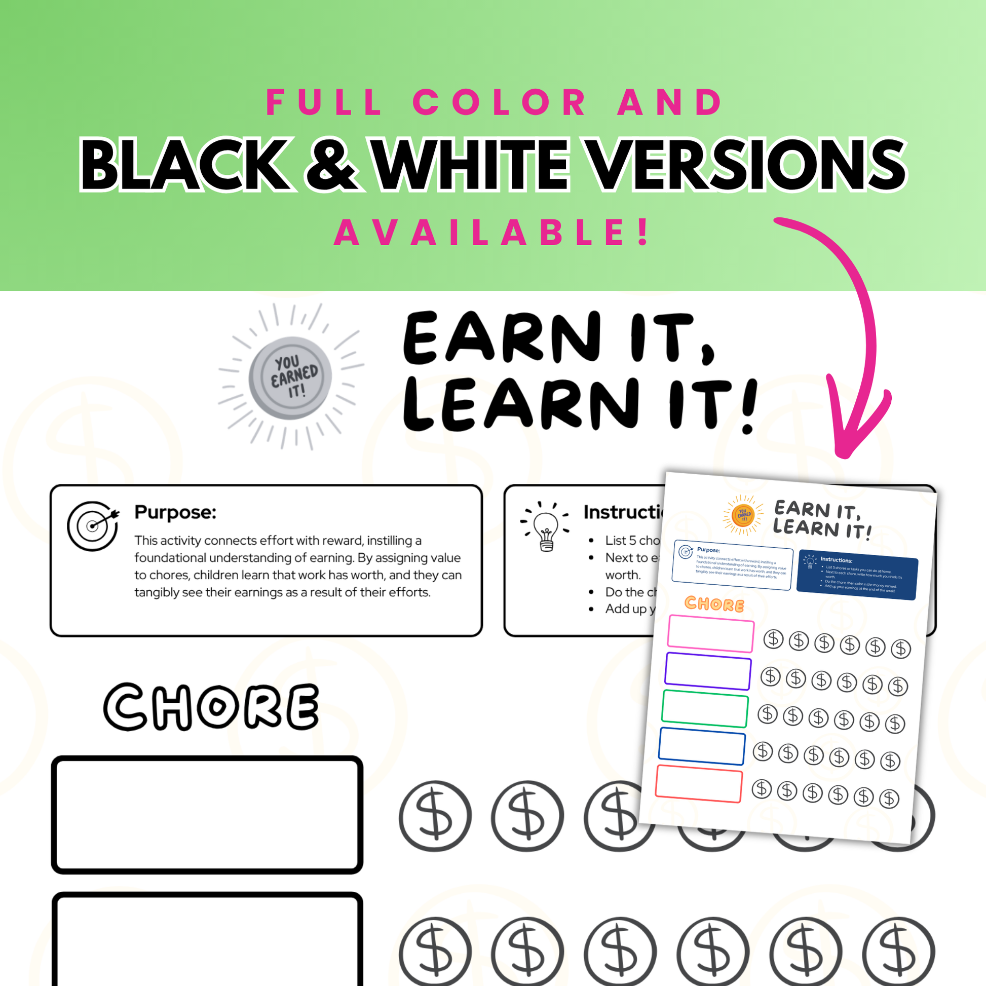 Allowance Chart, Reward Jar Printable, Responsibility Chart, Kids Chore Chart, Teen Money Tracker, Reward Bucks, Fake Money Kids Play Money