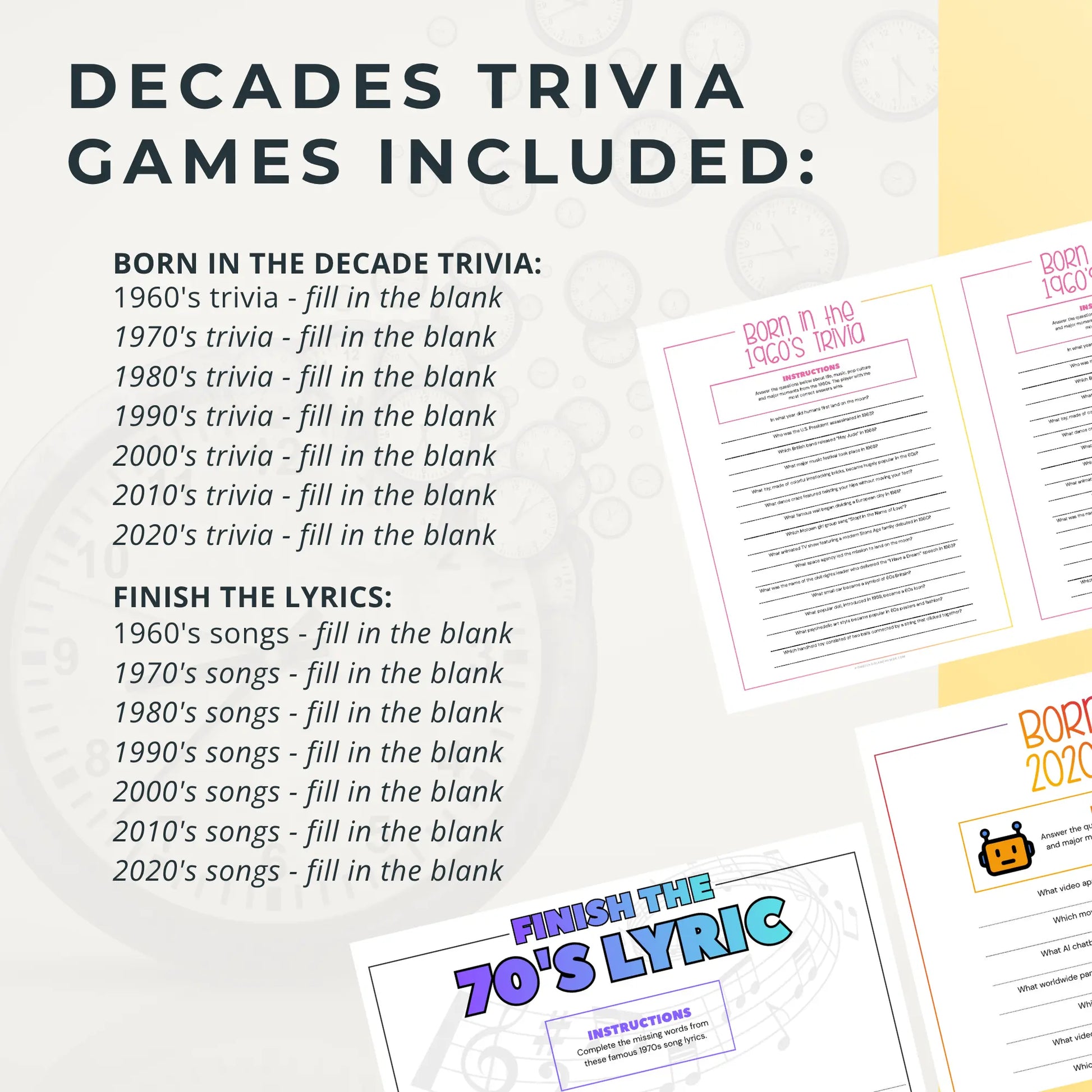 Through the Decades Trivia Questions and Answers Printable Homeschool and Humor