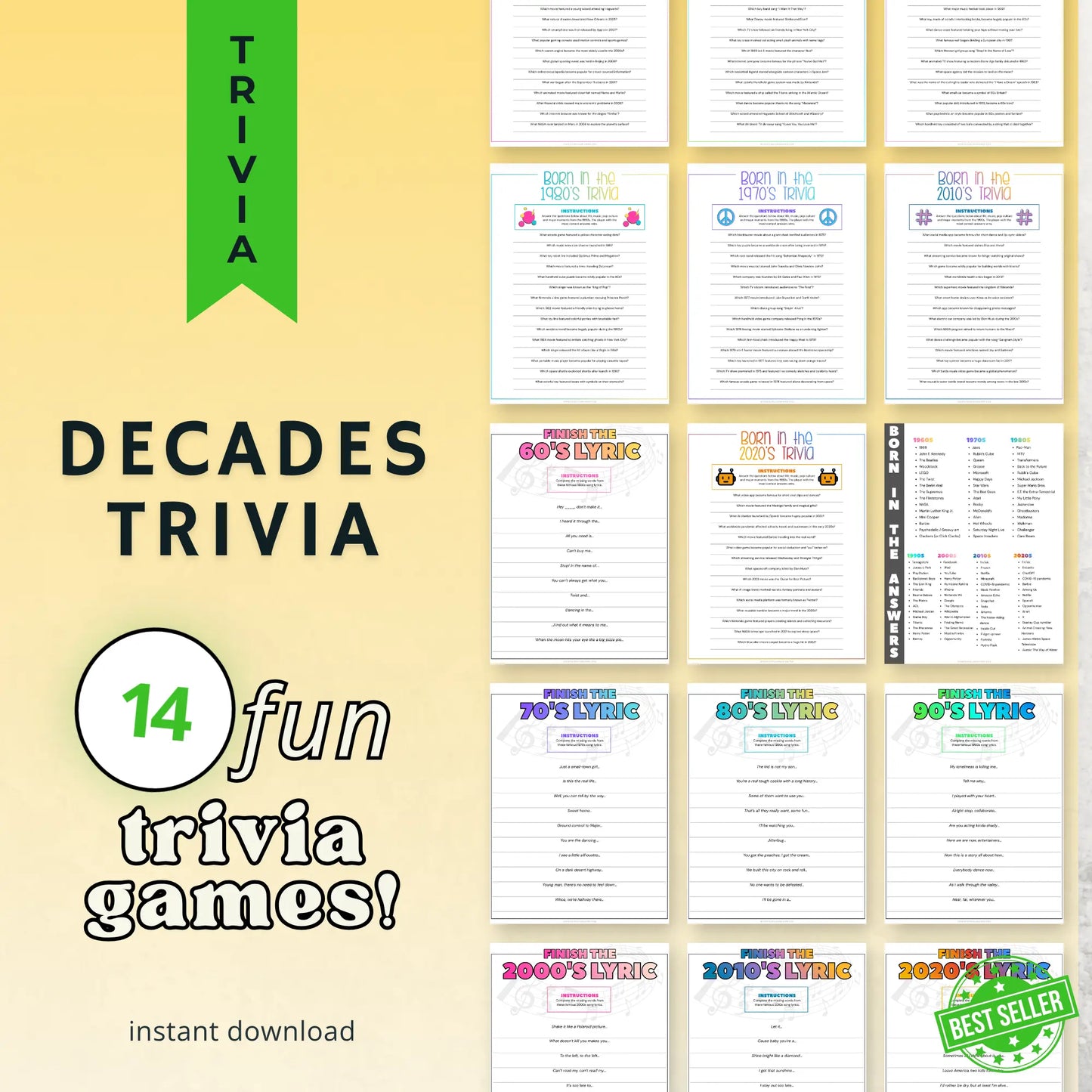 Through the Decades Trivia Questions and Answers Printable Homeschool and Humor