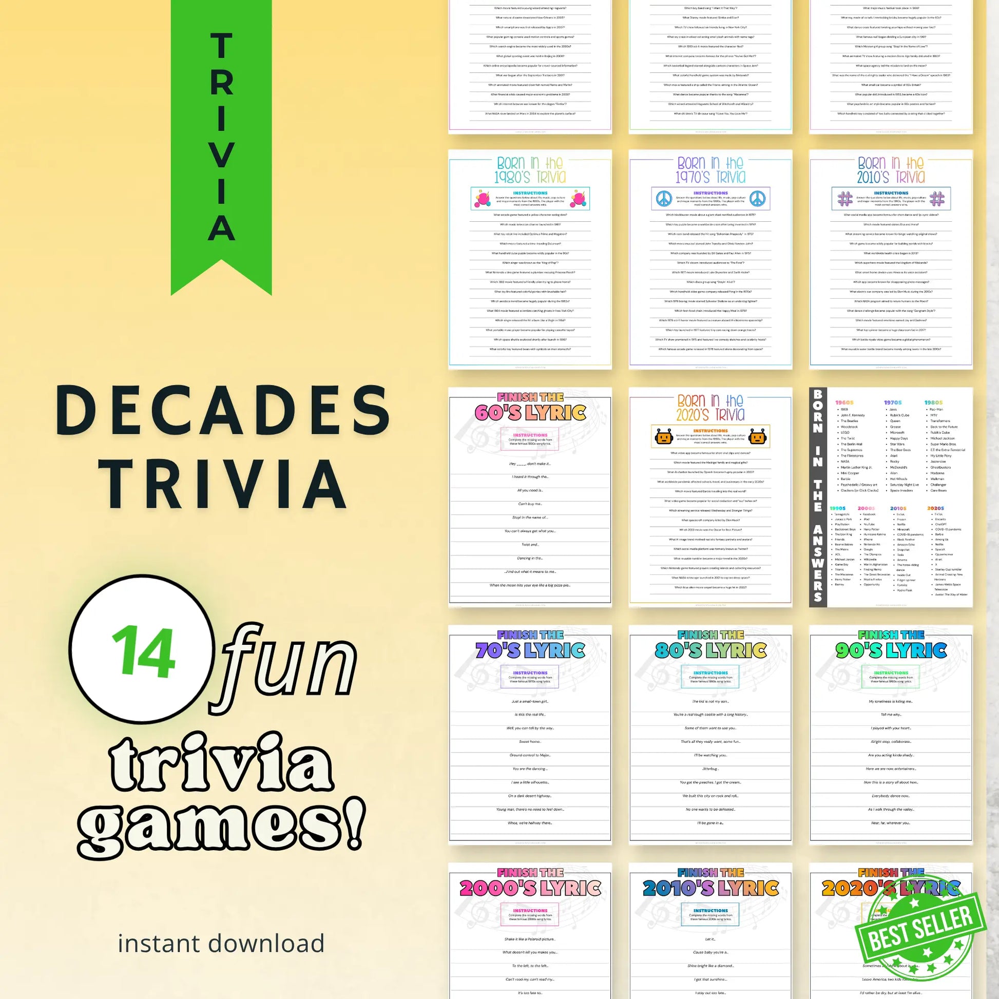 Through the Decades Trivia Questions and Answers Printable Homeschool and Humor