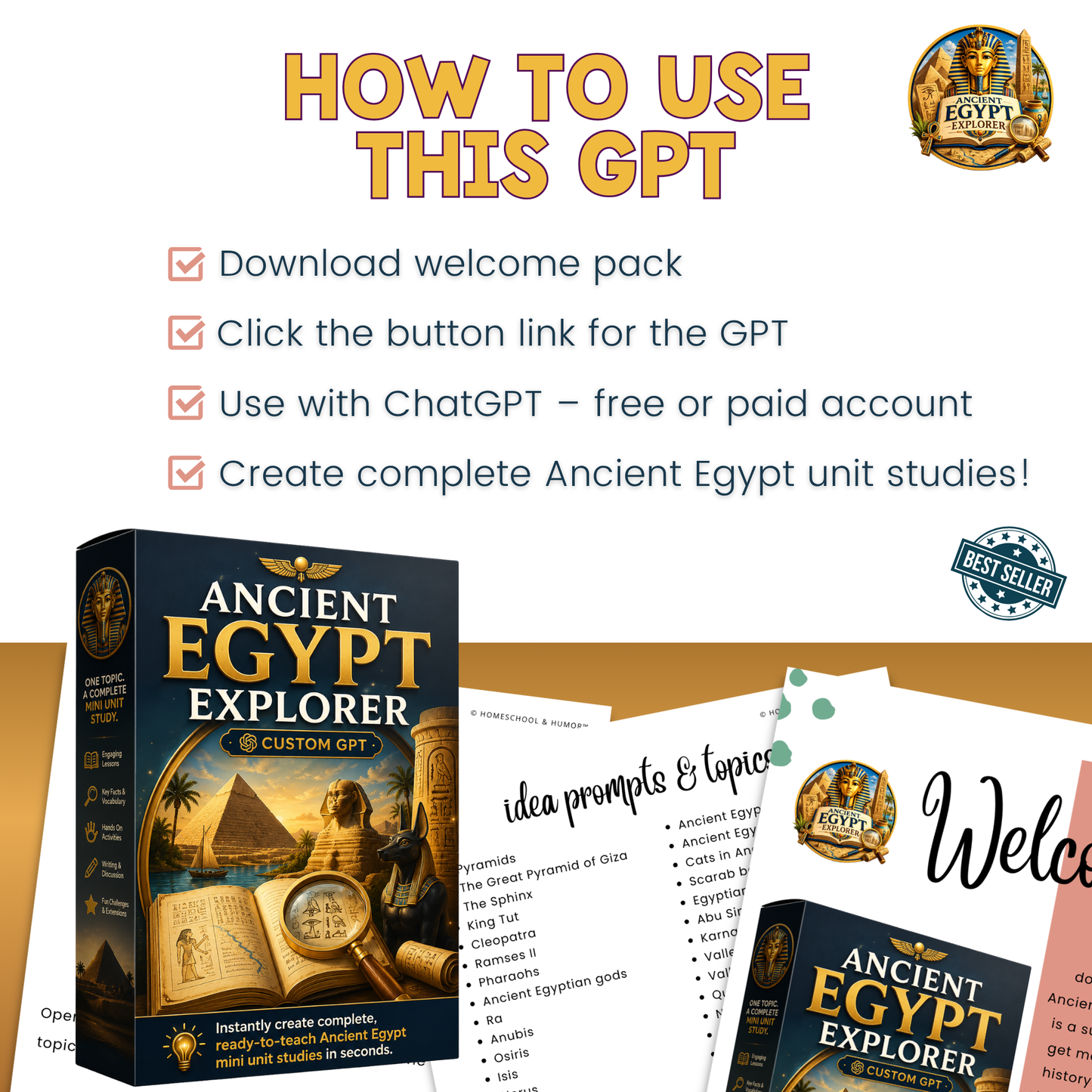 Ancient Egypt GPT | Homeschool AI Lesson Creator For Ancient Egypt Activities Homeschool and Humor