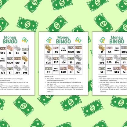 Money Bingo Cards for Kids Homeschool and Humor