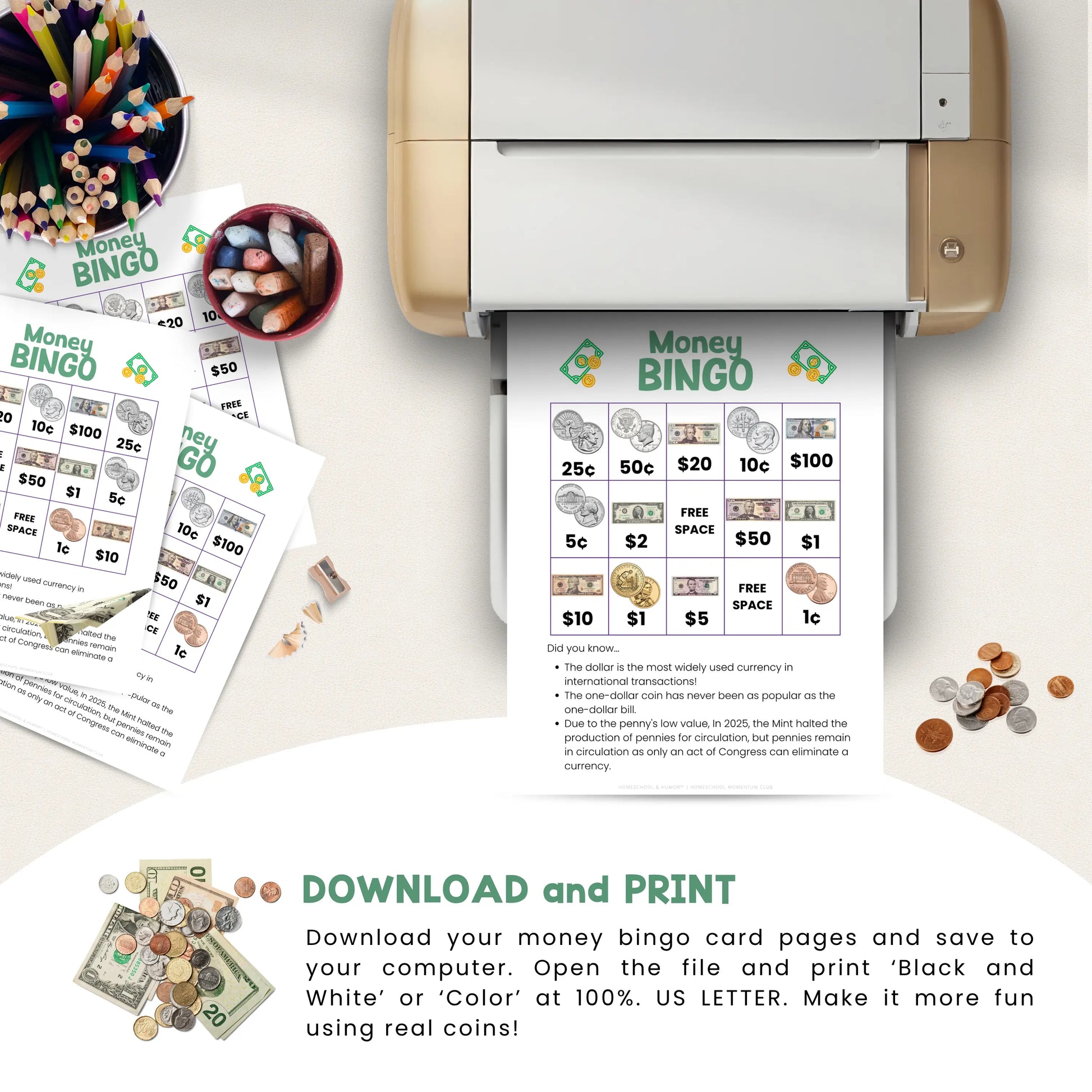 Money Bingo Cards for Kids Homeschool and Humor