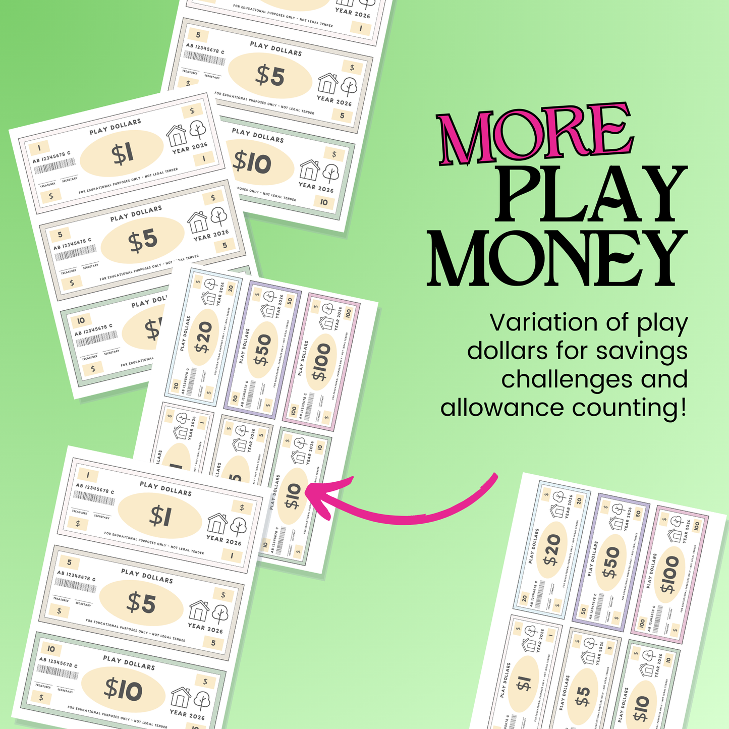 Allowance Chart, Reward Jar Printable, Responsibility Chart, Kids Chore Chart, Teen Money Tracker, Reward Bucks, Fake Money Kids Play Money