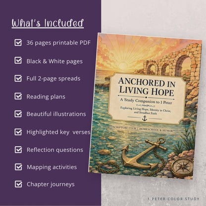 1 Peter study printable with Scripture and coloring pages