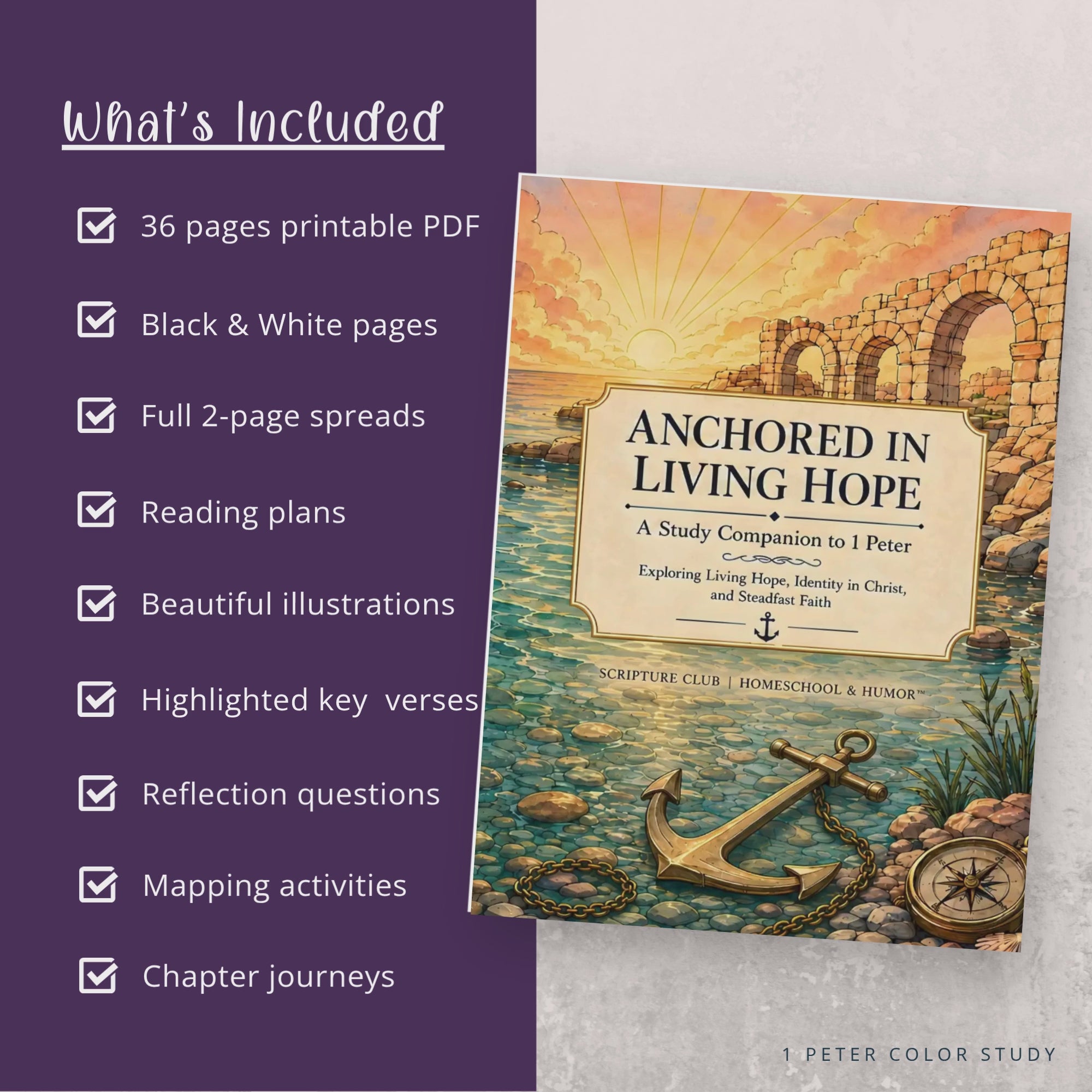 1 Peter study printable with Scripture and coloring pages